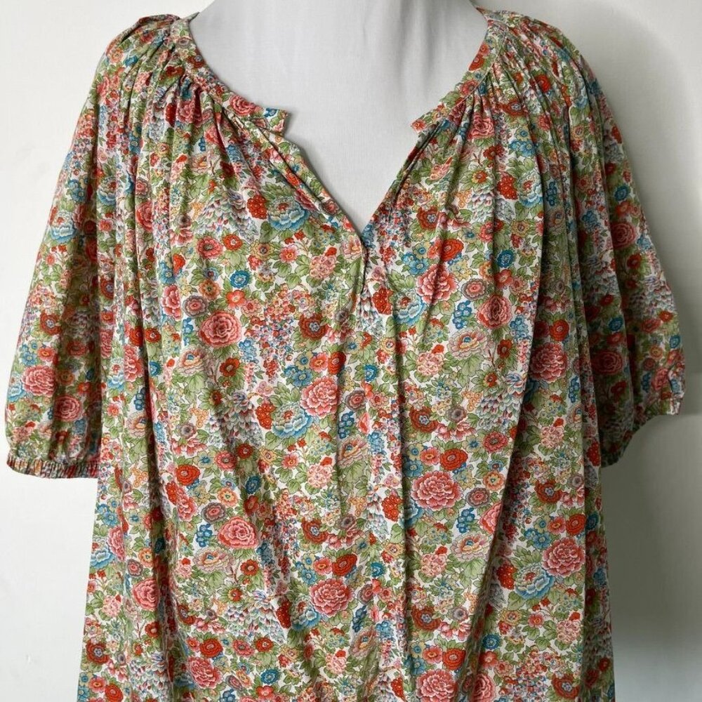 Roller Rabbit Agnese Floral Alianne Top Blouse Medium V-Neck Boho Cotton - Picture 2 of 7